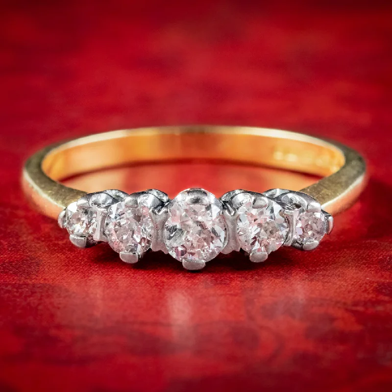 Flat band rings-Edwardian Style Five Stone Diamond Ring 0.80ct Of Diamond