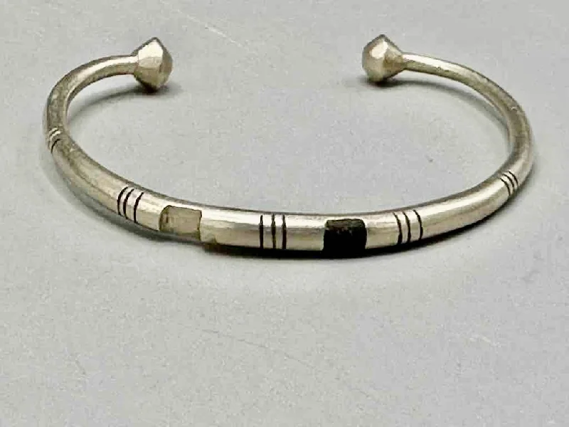 Tight clasp bangles-Small Rounded Tuareg Coin Silver Inlaid Bracelet - Imperfect