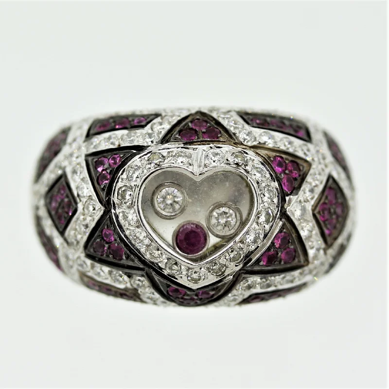 Crystal weave rings-Dancing Diamond & Ruby Gold Heart Ring