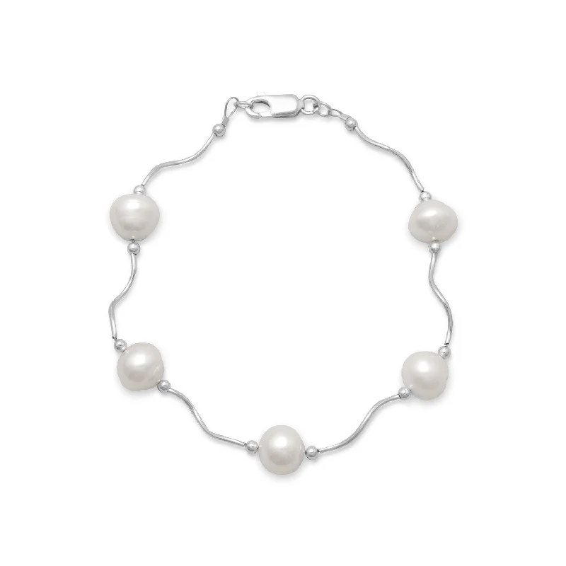 Baroque pearl bangles-8" Wave Design Bracelet with Cultured Freshwater Pearls