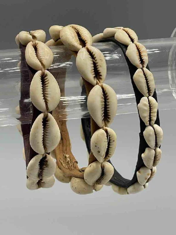 Ruby gem bangles-Single Line Cowrie Shell Solid Color Leather Bangle - Mali