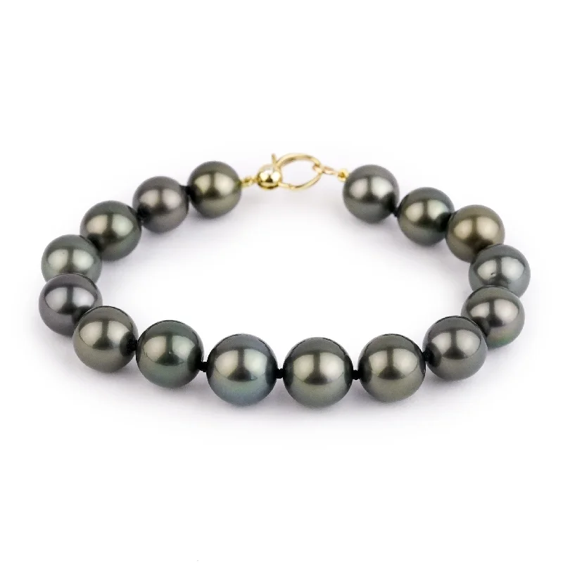 Pure crystal bangles-Deep Silvery Green 10-11.6mm Tahitian Pearl Bracelet