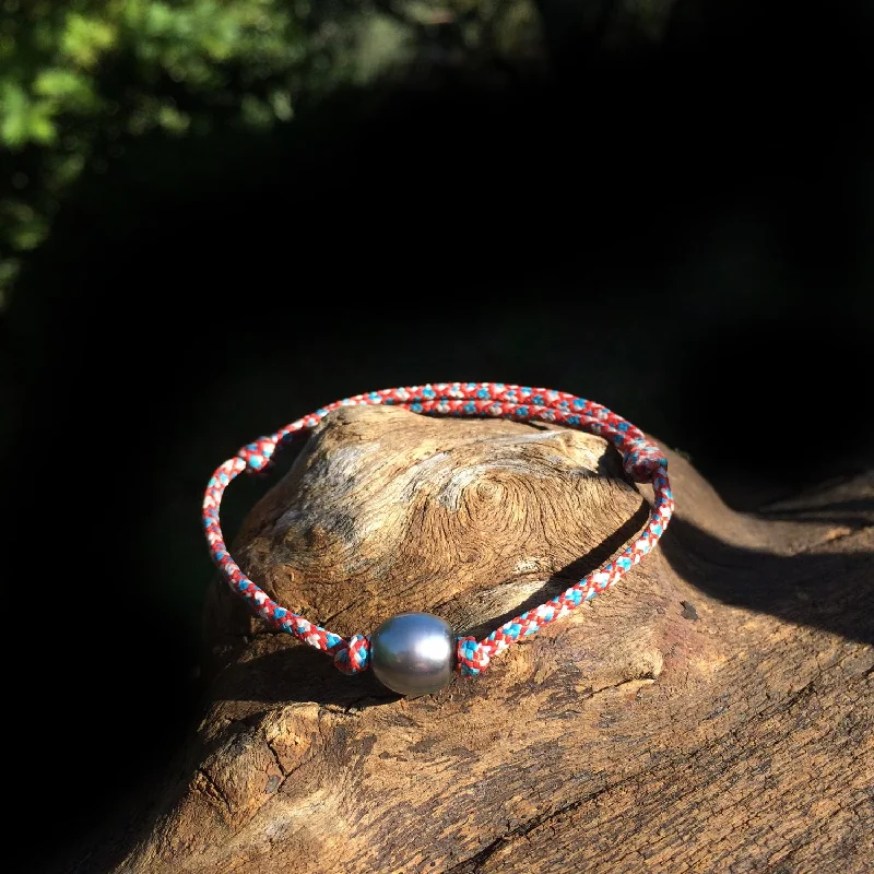 Chunky stone bangles-Perle de Tahiti sur cordon paracorde, ajustable en taille, bracelet style surfer