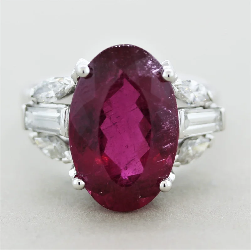 Birch grain rings-Fine Rubellite Tourmaline Diamond Platinum Ring