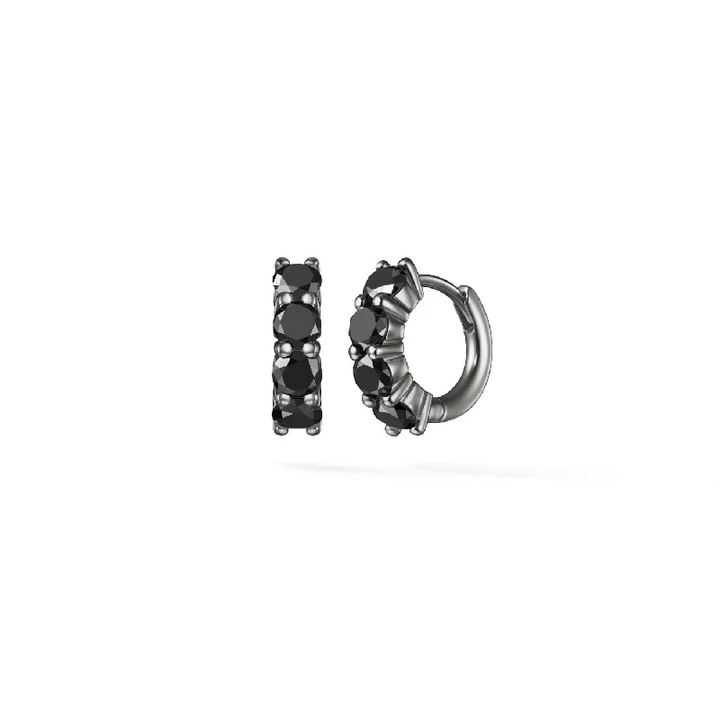 Textured disc earrings-SADIE HUGGIE HOOP (3mm, Black Diamond)