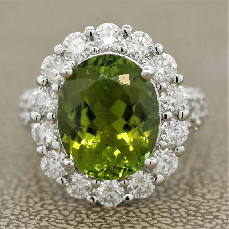 Pure crystal rings-Green Tourmaline Diamond Platinum Cocktail Ring