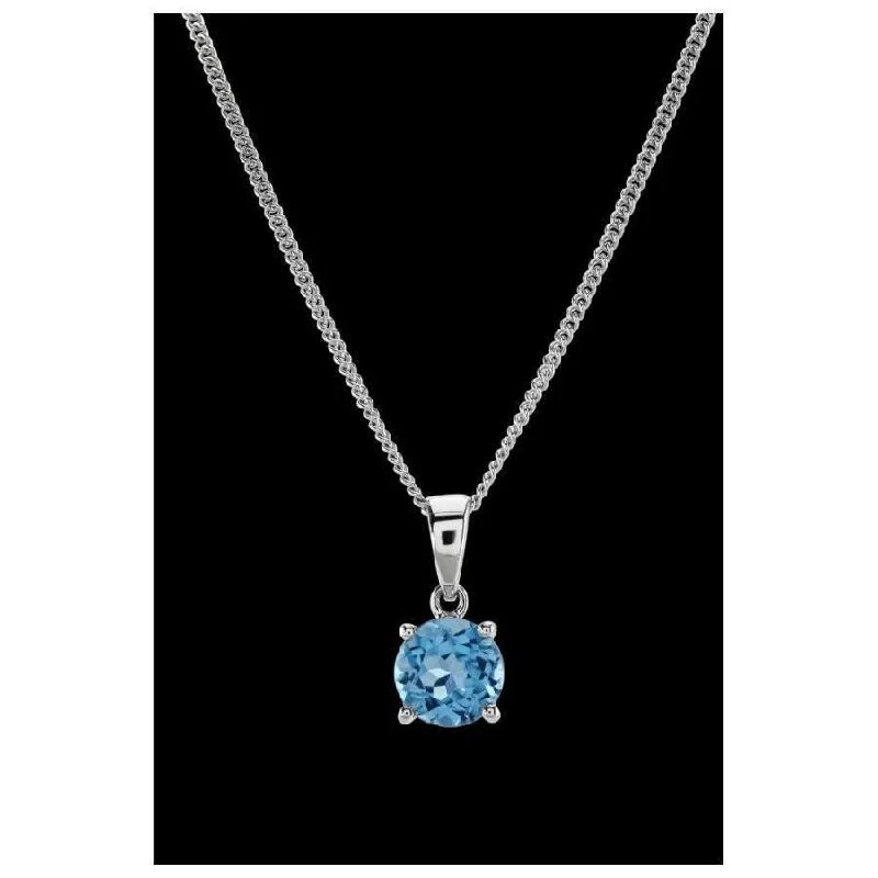 New moon engagement rings-18ct White Gold Rnd Blue Topaz Pendant No-Chain