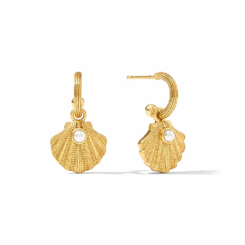 Polished gold earrings-Julie Vos Sanibel Shell Hoop & Charm Earring - Pearl