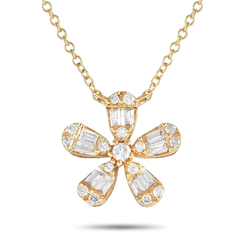 Yellow Gold 0.23ct Diamond Flower Necklace PN14995 Length 16 Inch