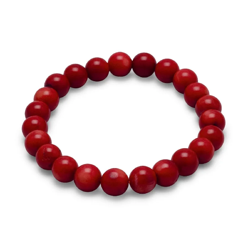 Dove motif bangles-Red Coral Bead Stretch Bracelet