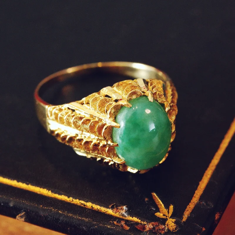 Subtle filigree rings-Exciting Vintage 1960's Jade Cocktail Ring