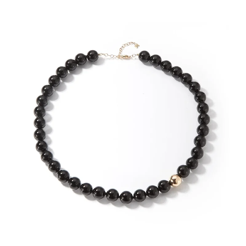 14kt Onyx with Gold Dot Necklace