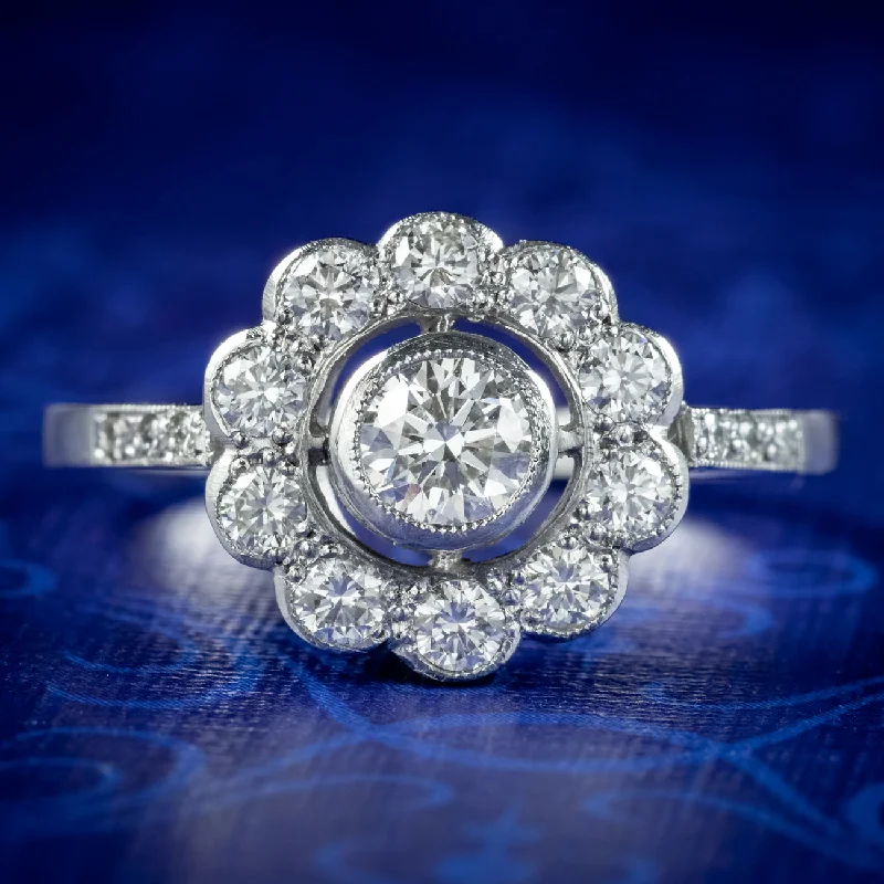 Retro charm rings-Edwardian Style Diamond Daisy Cluster Ring 0.95ct Of Diamond