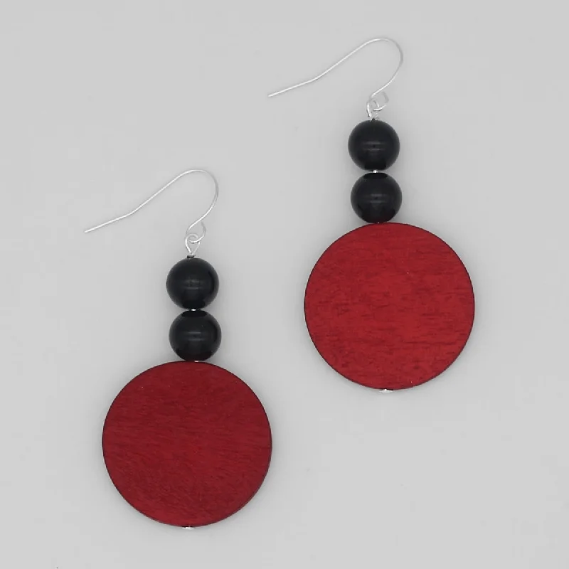 Tiny star earrings-Red Round Emery Dangle Earring