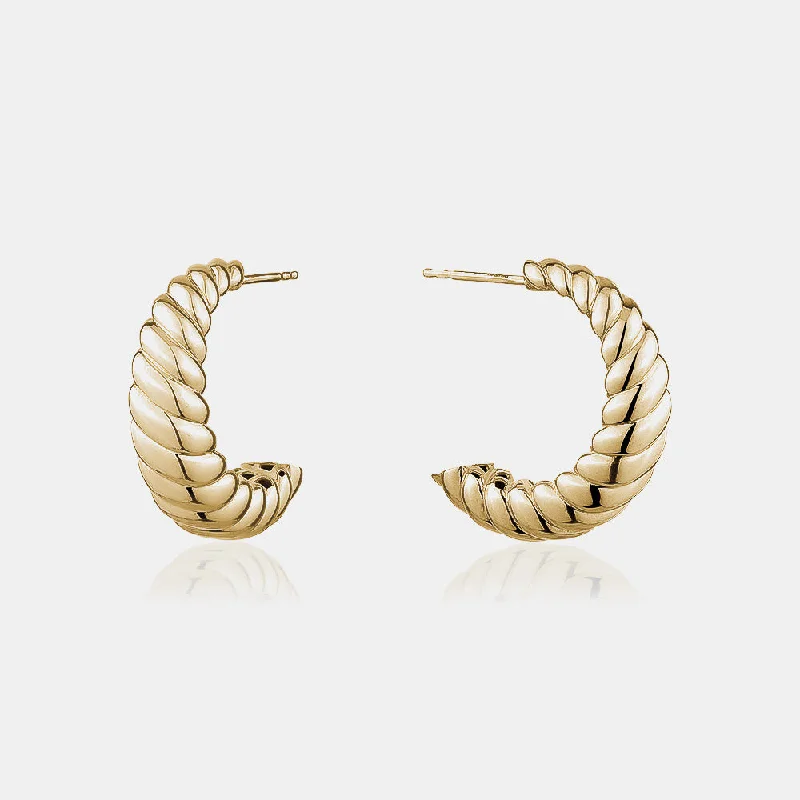 Polished gem earrings-Gold Crescent Hoops