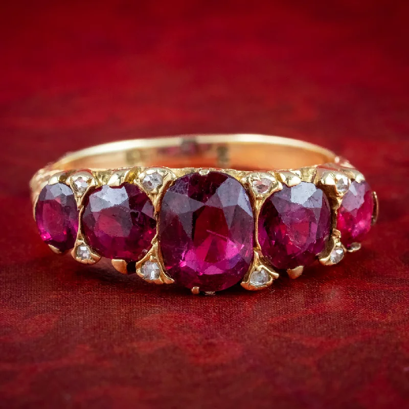 Radiant star rings-Antique Victorian Ruby Diamond Five Stone Ring 2.6ct Rubies With Cert