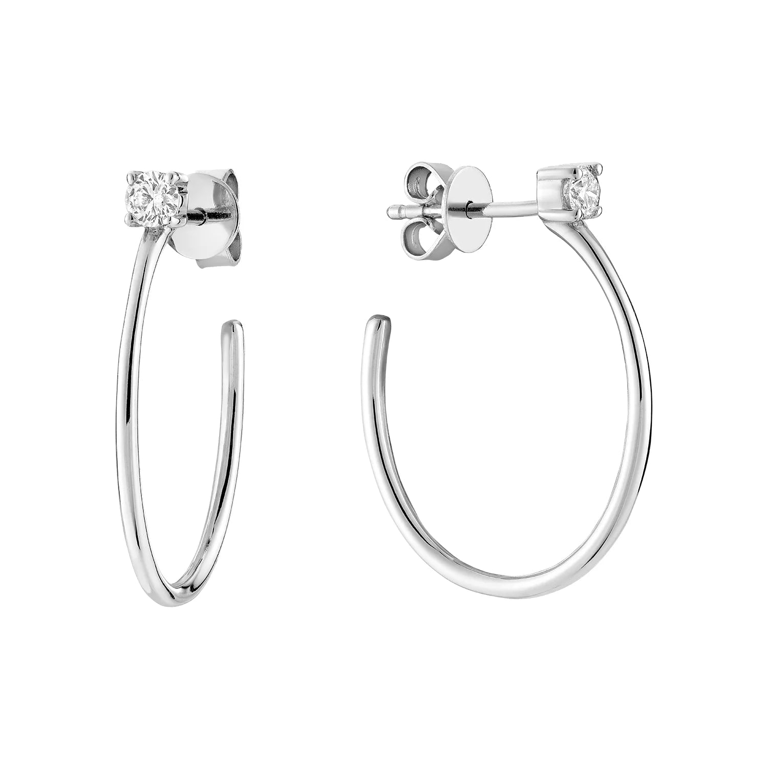 Deco charm earrings-Solitaire Hoop Stud Earring