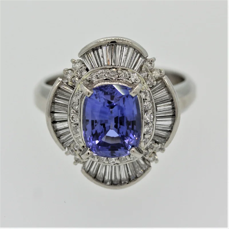 Cluster gem rings-Classic Sapphire Diamond Platinum Ring