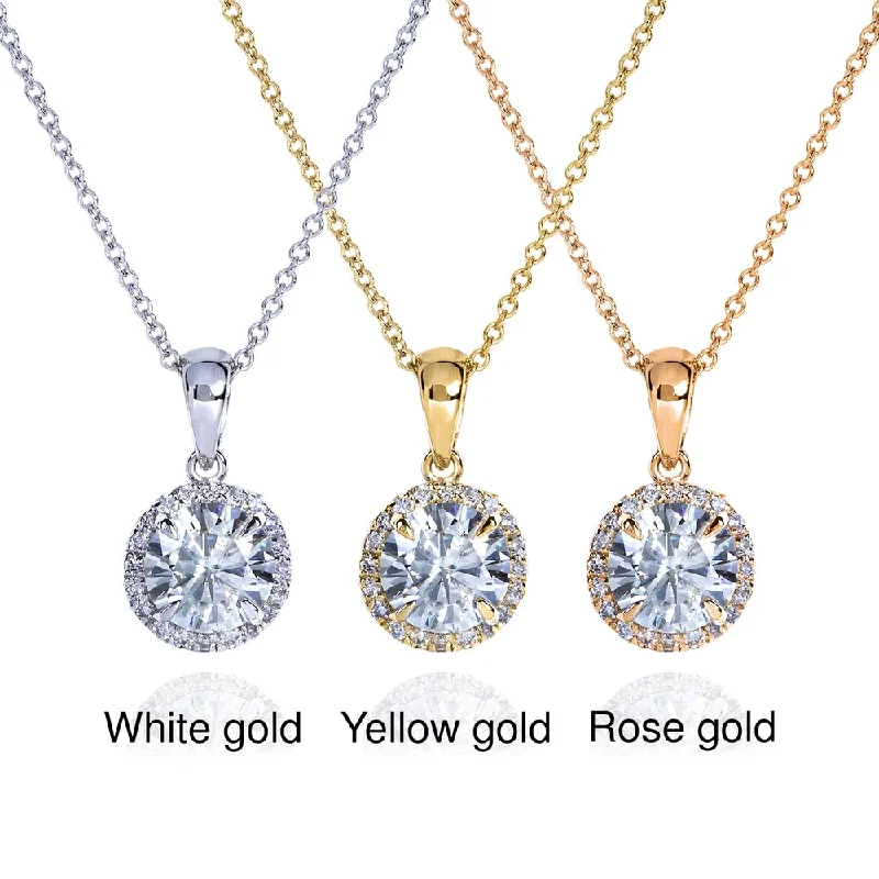 Annello by Kobelli 14k Gold 1 1/10ct TGW Round Moissanite and Diamond Halo Necklace (GH/VS, GH/I)