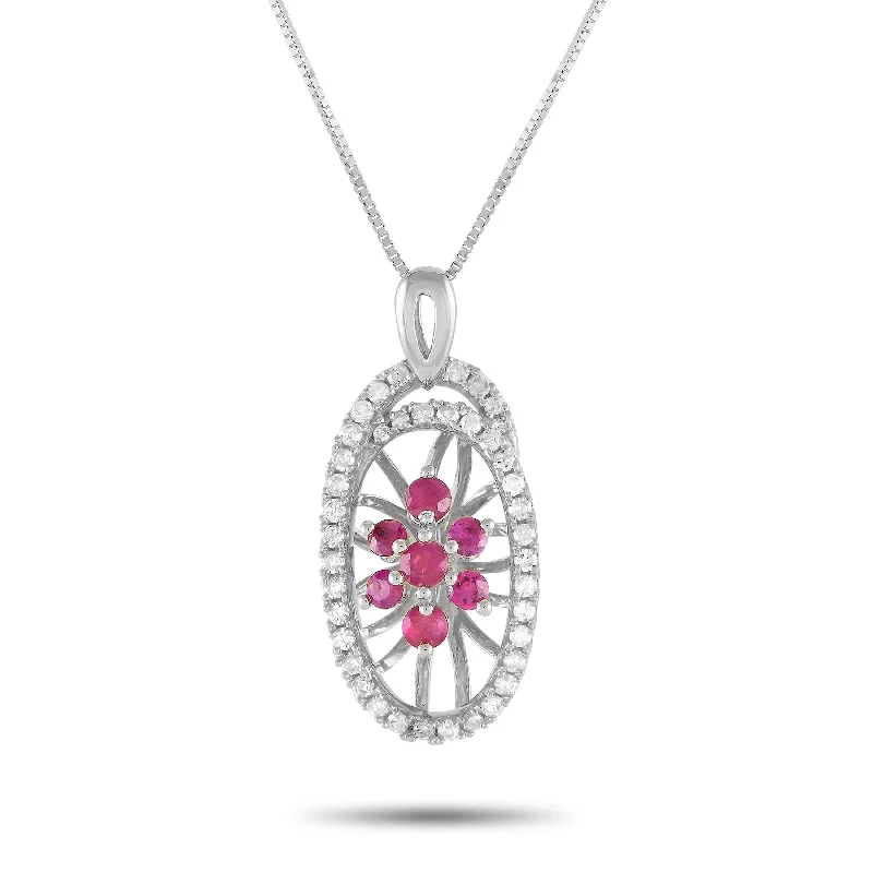 White Gold 0.22ct Diamond and Ruby Necklace PD4-15491WRU Length 18 Inch