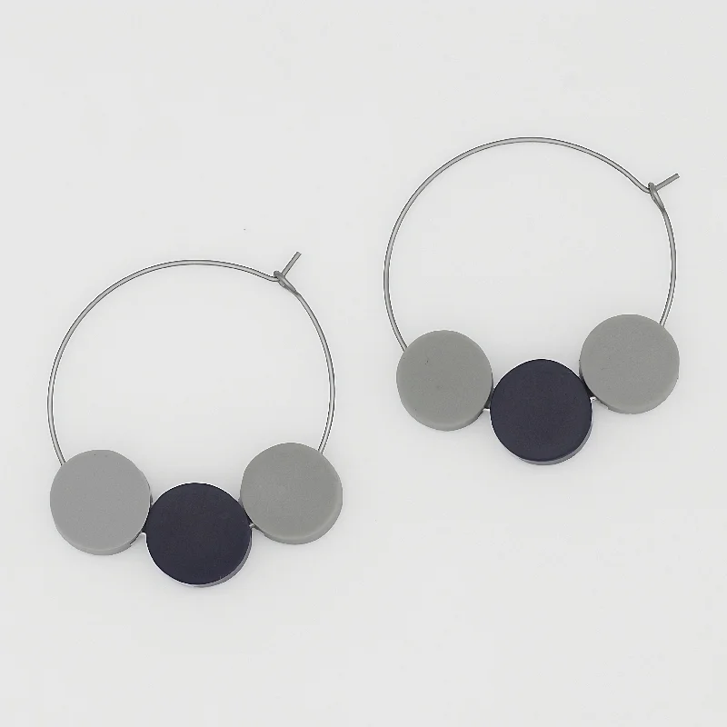 Vintage clip earrings-Gray and Blue Dot Hoop Dangle Earring