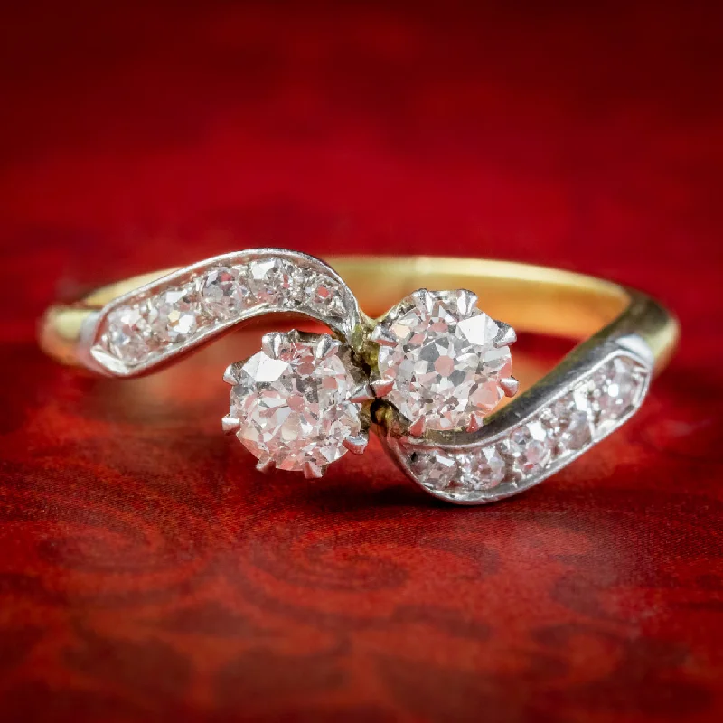 Linen thread rings-Antique Edwardian Diamond Toi Et Moi Twist Ring 0.66ct Of Diamond