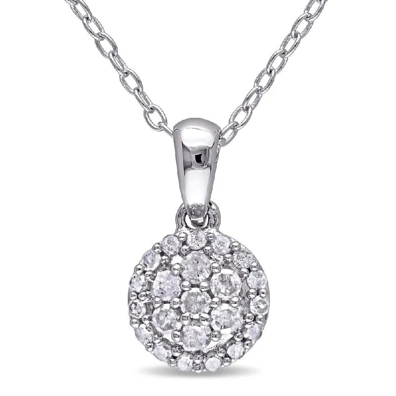 Miadora Sterling Silver 1/4ct TDW Diamond Halo Necklace