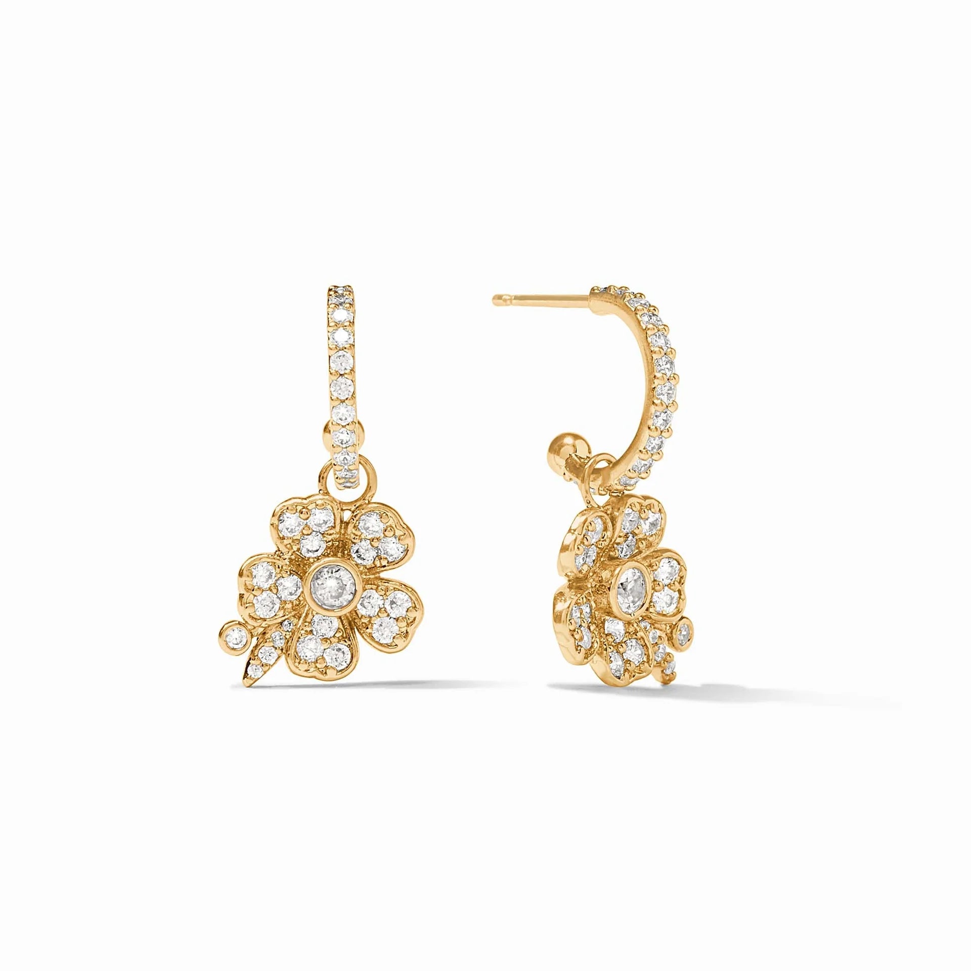 Wave motif earrings-Julie Vos Laurel Hoop & Charm Earring Gold Cubic Zirconia