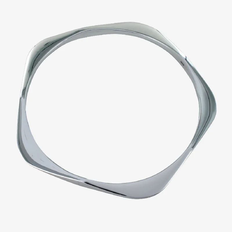 Glittering crystal bangles-Sterling Silver Pentagon Bangle