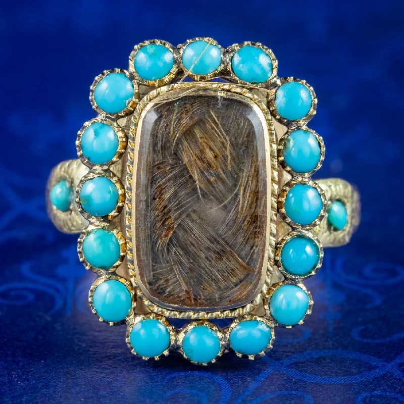 Crystal weave rings-Antique Georgian Turquoise Mourning Ring Dated 1795