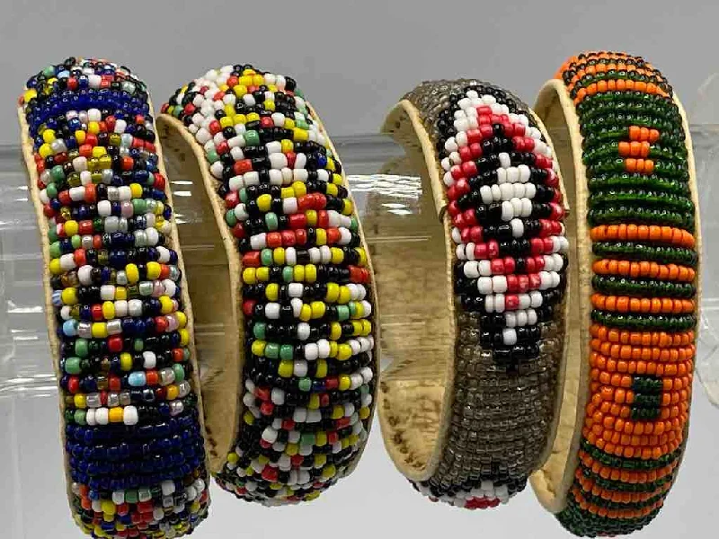 Open frame bangles-Assorted Designs Wide Beaded Leather Bracelet - Mali