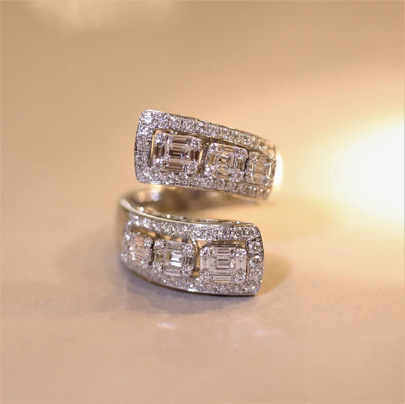 Art deco rings-Modern Diamond Gold Slide Bypass Cocktail Ring