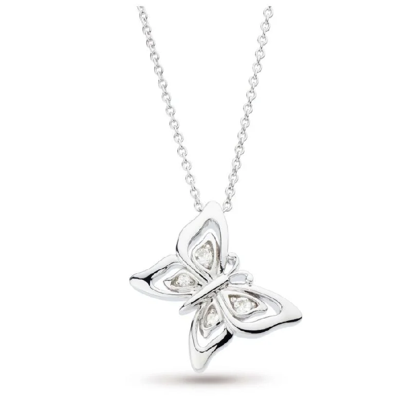 Starstone engagement rings-Silver Blossom Flyte Butterfly White Topaz Set Necklace