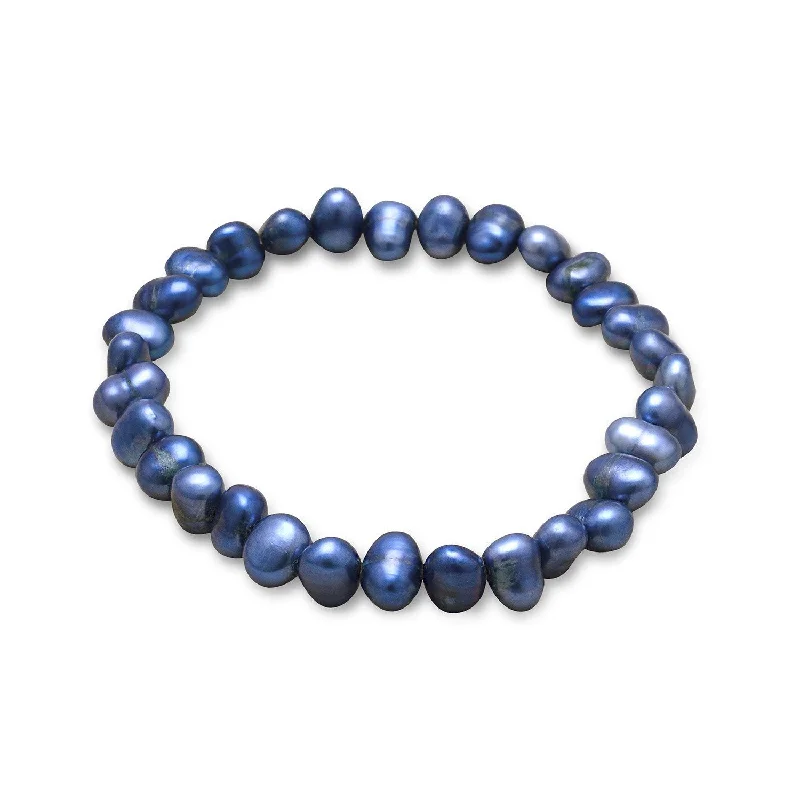 New moon bangles-Dark Blue Cultured Freshwater Pearl Stretch Bracelet