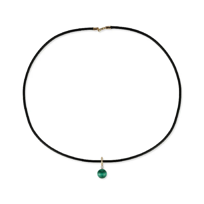 14kt Diamond Malachite Dot on Leather Cord Necklace