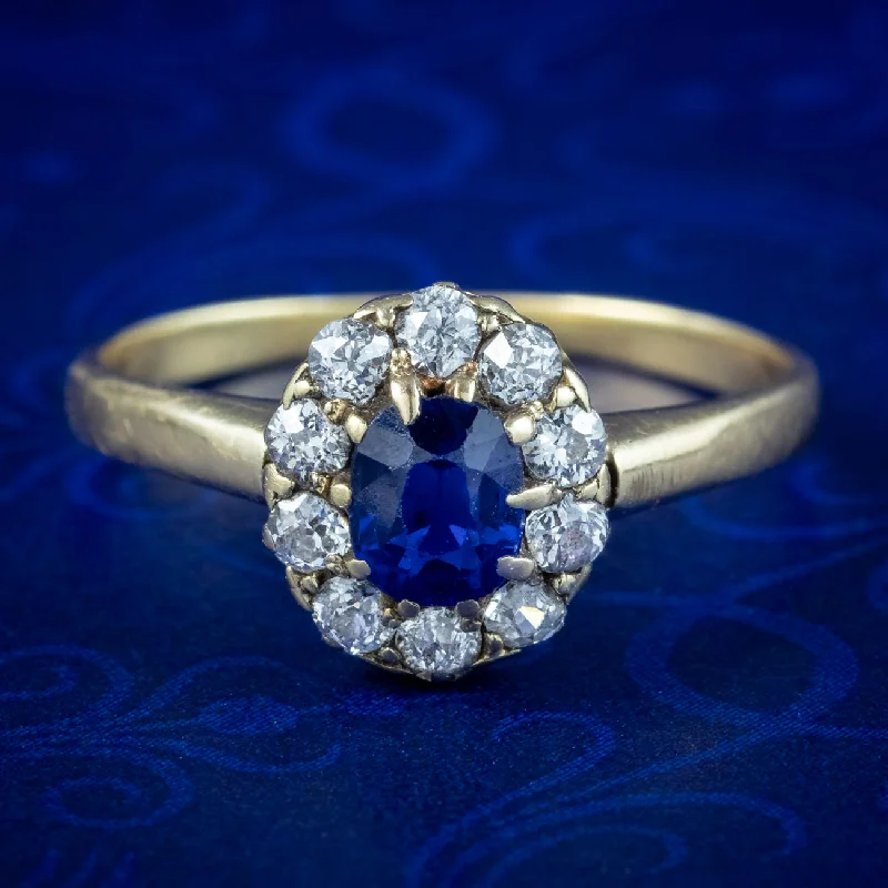 Topaz solitaire rings-Antique Victorian Sapphire Diamond Cluster Ring 0.60ct Sapphire