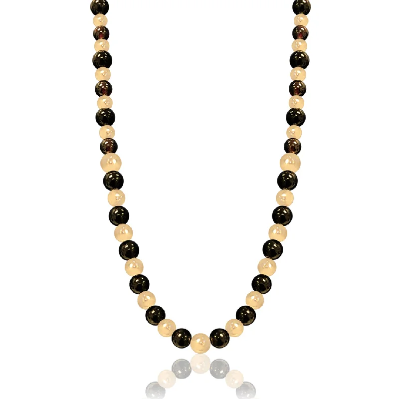 14K Yellow gold beaded necklace with onyx and garnet