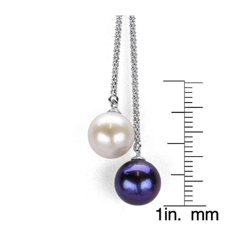 DaVonna Sterling Silver 9-10mm White and Black Pearl Lariat Y Necklace 17"