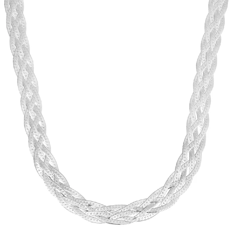 Fremada Sterling Silver 7.5-mm High Polished Braided Herringbone Necklace (18 inch)