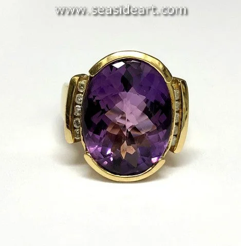 Morganite gem rings-Amethyst and Diamonds-14K Yellow Gold Lady's Ring