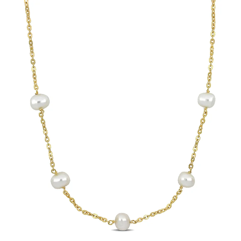 Miadora 9-10mm Cultured Freshwater Pearl Station Necklace in Yellow Silver - 18 in x 9.8 x 10 mm