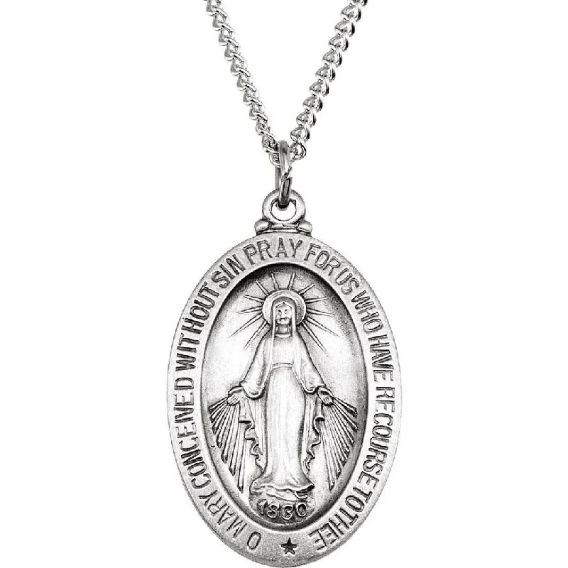 Curata Necklace 925 Sterling Silver 23x16 mm Oval Miraculous Medal 18" Necklace