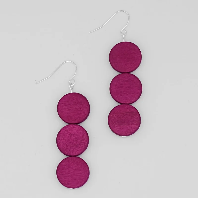 Thick cuff earrings-Fuchsia Triple Bead Kira Earring