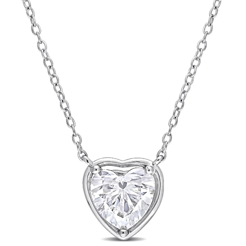 Miadora 2ct DEW Heart-cut Moissanite Solitaire Station Necklace in Sterling Silver