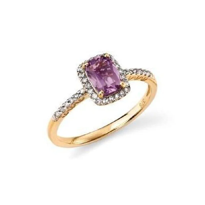 Alloy metal engagement rings-9ct Yellow Gold Amethyst & Diamond Halo Cluster Ring