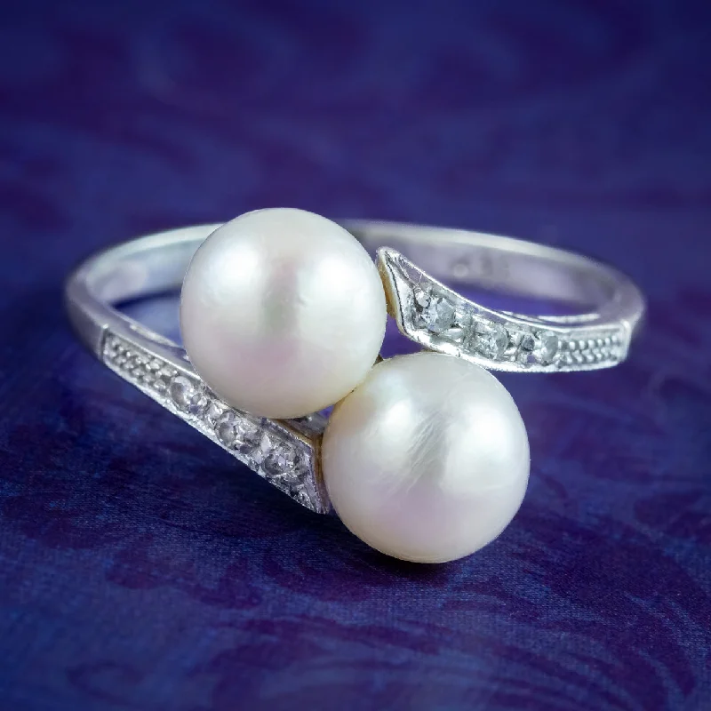 Tiny wing rings-Antique Edwardian Pearl Toi Et Moi Diamond Twist Ring