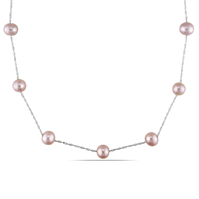 Miadora 10k White Gold Pink Cultured Freshwater Pearl Tin Cup Necklace (7.5-8 MM)