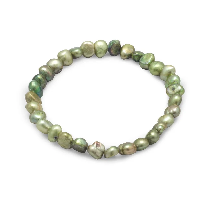 Drape-style bangles-Green Cultured Freshwater Pearl Stretch Bracelet