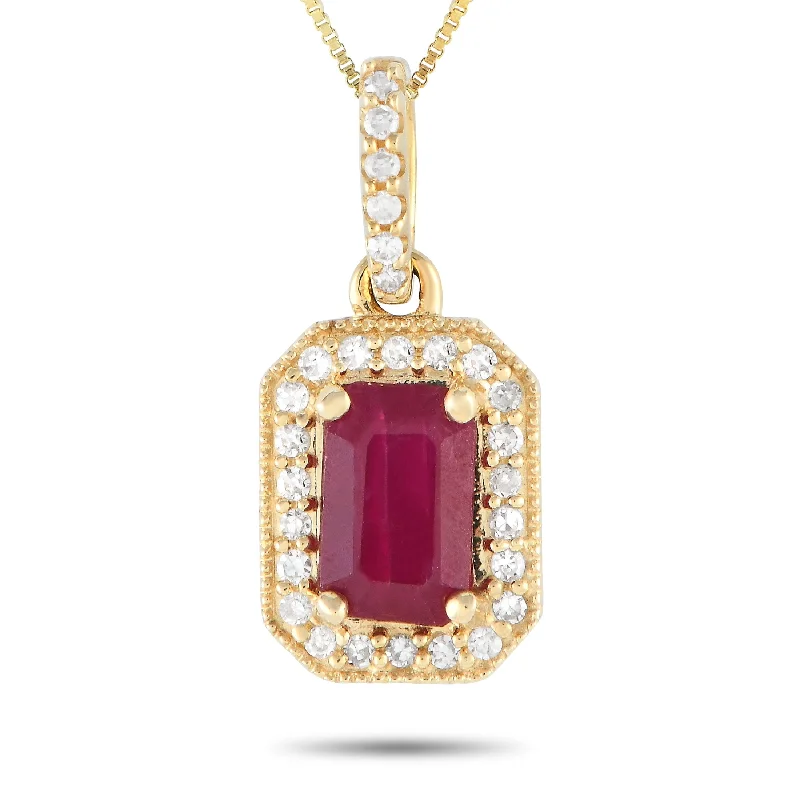 Yellow Gold 0.10ct Diamond and Ruby Pendant Necklace PD4-16050YRU Length 18 Inch