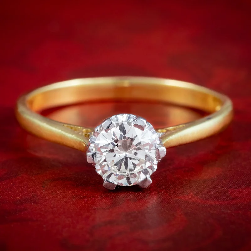 Tiny dot rings-Edwardian Style Diamond Solitaire Ring 0.85ct Diamond